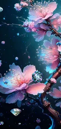 Looking for a stunning live wallpaper for your phone? Look no further than this captivating display of digital art! Featuring an accurate and beautiful portrayal of a tree in full bloom, this teal and pink flowery wallpaper is the perfect choice for nature enthusiasts