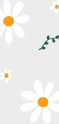 Get a calming and minimalistic phone wallpaper with a pattern of white and orange flowers on a gray background