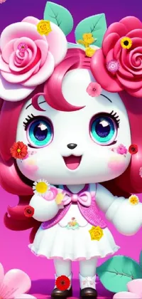 Introducing a stunning phone live wallpaper featuring a 3D doll with gorgeous floral headpiece