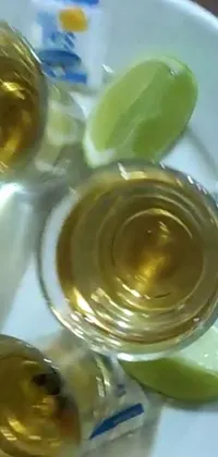 This live wallpaper features four glasses of beer placed on a white plate