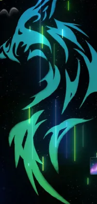 This captivating phone live wallpaper features a stylized blue and green dragon set against a black background