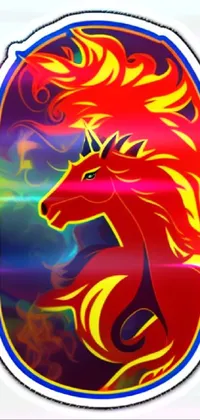 This vibrant live wallpaper for phones showcases a horse sticker with artistic red flames on a blue and red color scheme