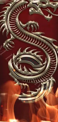 This unique live wallpaper for your phone features a captivating gold dragon set against a striking red background