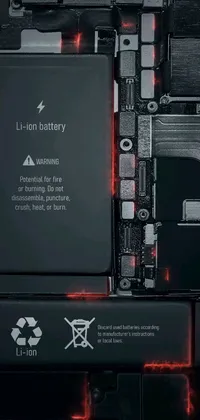 This phone live wallpaper features a close-up of a cell phone undergoing repairs, with a focus on intricate details such as the battery and diagram