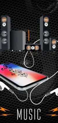 This live wallpaper for your phone depicts a music poster with headphones and an iPhone, along with a diagram and Shutterstock images adding depth and complexity