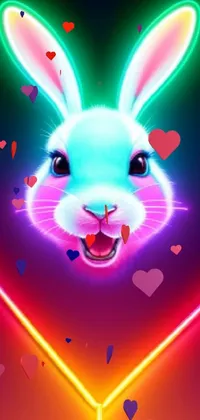 This live wallpaper depicts a cartoon rabbit up close against a neon backdrop