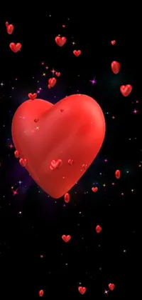 This live wallpaper boasts a mesmerizing display of red hearts peacefully floating in outer space