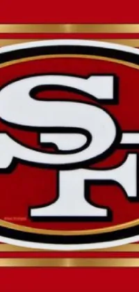 This live phone wallpaper showcases the iconic San Francisco 49ers logo in a sleek and modern design against a vibrant red satin background