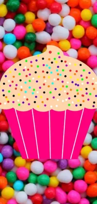 Looking for a fun, playful wallpaper for your phone? Check out this live wallpaper featuring a delicious cupcake topped with cheerful pink frosting and a cherry