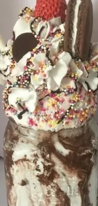This live wallpaper depicts a mouth-watering chocolate milkshake adorned with cookies and sprinkles