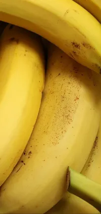 Experience nature's beauty on your phone with this stunning live wallpaper! The close-up portrait of a bunch of ripe bananas showcases the intricate details of each fruit, from its yellow skin to its tiny black seeds