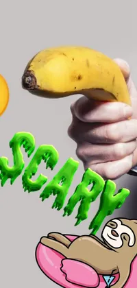 This phone live wallpaper features a man in business attire holding a banana with a smiley face drawn on it