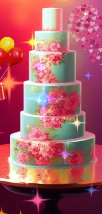 Experience the ultimate sweetness with this eye-catching phone live wallpaper featuring a stunning three-tiered cake sitting on a table