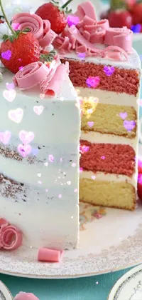 This charming live wallpaper for your phone features a delectable slice of cake with pastel pink and lavender frosting and tiny floral decorations