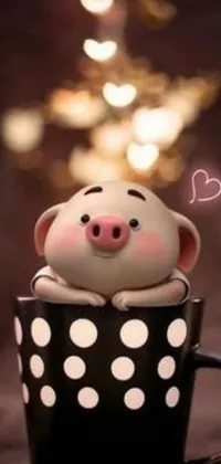 Introducing a delightful phone live wallpaper depicting a cute cartoon pig in a cup, that is trending on Pexels