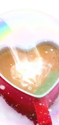 This phone live wallpaper features a heart-shaped cup of coffee in an airbrush painting style