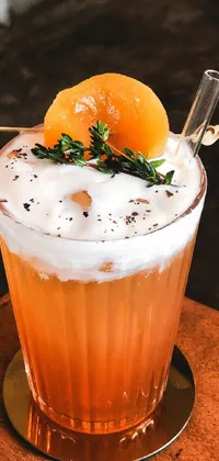 Check out this vibrant and refreshing phone live wallpaper! Featuring a delicious drink in peach and goma style, served on a wooden table