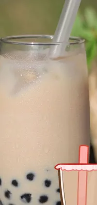 This phone live wallpaper features a close-up image of a drink in a glass with a straw