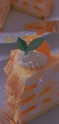 The live wallpaper features a delicious slice of cake resting on a plate with a fork by its side