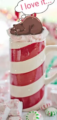 This hot chocolate cup live wallpaper showcases a delightful close-up of a cup of hot chocolate filled with marshmallows