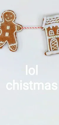 This phone live wallpaper features a delightful design of gingerbread figures swaying on a string against a vividly colored backdrop