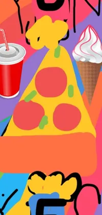 This pop art live wallpaper for your iPhone 15 features a delicious-looking pizza sitting on a table, adding a fun and vibrant vibe to your device