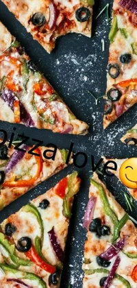 This mobile live wallpaper features a delicious pizza placed on a pan that's covered with a variety of mouth-watering toppings