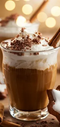This live wallpaper features a captivating close-up of a steaming cup of coffee with whipped cream and assorted sprinkles surrounding it