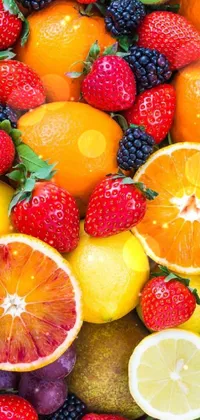 This phone live wallpaper showcases various realistic fruits and vegetables captured close-up, presenting intricate details