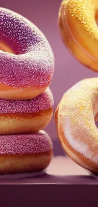 This interactive phone wallpaper features a mouth-watering stack of hyperrealistic donuts rendered in 3D by a talented artist