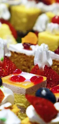 Decorate your phone with a delectable live wallpaper, featuring an array of cakes on a table