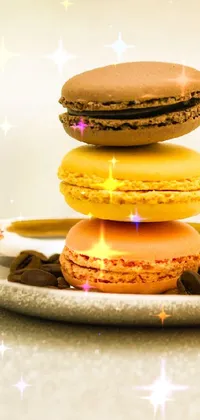 This live wallpaper for your phone showcases a scrumptious macro photograph of three macarons stacked on a spoon