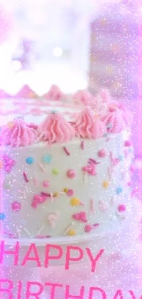 Elevate your phone's appearance with this lively live wallpaper featuring a delicious and colorful birthday cake set on a festive table