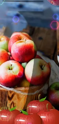 This live wallpaper features a basket of fresh apples on a wooden table and is perfect for fans of rustic decor and autumn themes