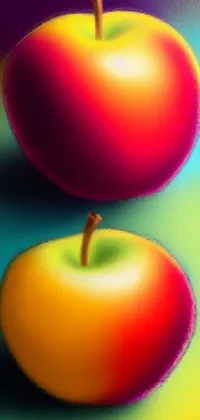 This live phone wallpaper features a stunning digital painting of two apples stacked on top of each other