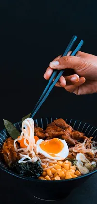 This stunning phone live wallpaper features a beautifully detailed depiction of chopsticks held over a bowl of futuristic food
