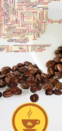 This live wallpaper features an attractive digital rendering of a coffee cup full of beans, alongside a pile of additional beans