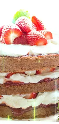 Get ready to satisfy your sweet tooth with this delicious live wallpaper! Featuring a delectable cake topped with plump strawberries, the mouthwatering high-quality image is set against a pristine white background