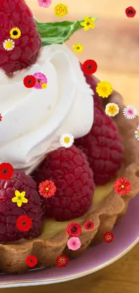 Looking for a sweet addition to your mobile device? Look no further than this lovely phone live wallpaper, featuring a delectable pastry topped with airy whipped cream and juicy raspberries