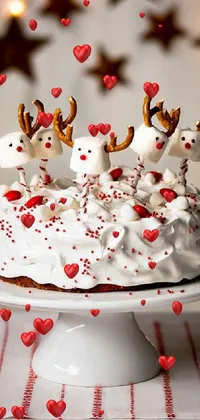 Indulge in the cuteness of Marshmallow Reindeer Cake Phone Live Wallpaper