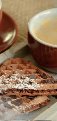 This phone live wallpaper showcases a rustic tray with waffles and coffee, creating a cozy and indulgent vibe