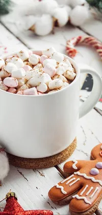 This live wallpaper for your phone features a delightful cup of hot chocolate with marshmallows and ginger cookies surrounded by candy decorations