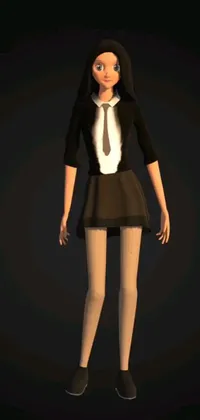 Looking for a chic and stylish live wallpaper for your phone? Look no further than this on-trend animation still screencap! Featuring a stunning female model in a classic school uniform, this slender girl strikes a confident pose, her long black hair cascading down her back