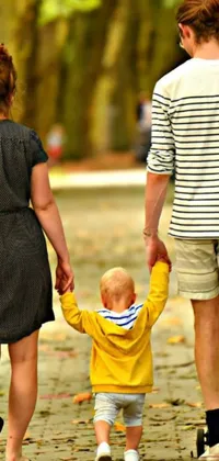 This charming phone live wallpaper features a couple holding hands and pushing a baby stroller