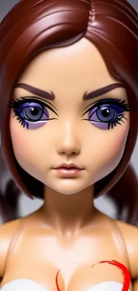 This phone live wallpaper features a unique doll wearing a delicate bra and characterized by brown hair, large eyes, and an angry look