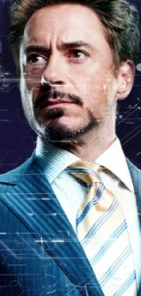 This live phone wallpaper features an ultra-detailed scan of a person in a sophisticated suit and tie