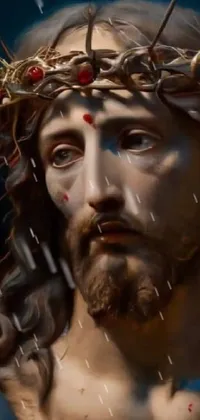 Transform your phone screen into a work of art with this stunning live wallpaper featuring a statue of Jesus with a crown of thorns
