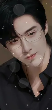 This phone live wallpaper features a stunning digital painting of a charming male figure wearing glasses