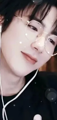 This phone live wallpaper features a person wearing glasses and headphones, an animated figure with subtle movements like blinking eyes and swaying headphones