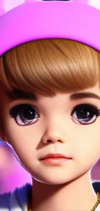 This phone live wallpaper features a beautifully detailed close-up of a doll wearing a hat